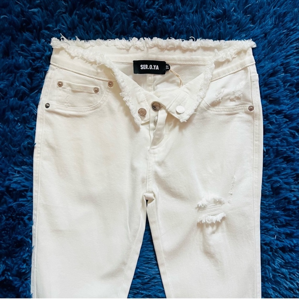 New! NWT SER.O.YA OLIVIA Distressed Frayed Mid Rise Flare Jeans - Picture 9 of 12